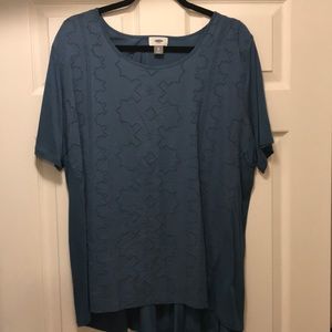 blue top with eyelet detail